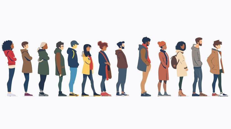 Vettore illustrazione vettoriale professionale di persone che aspettano in fila
