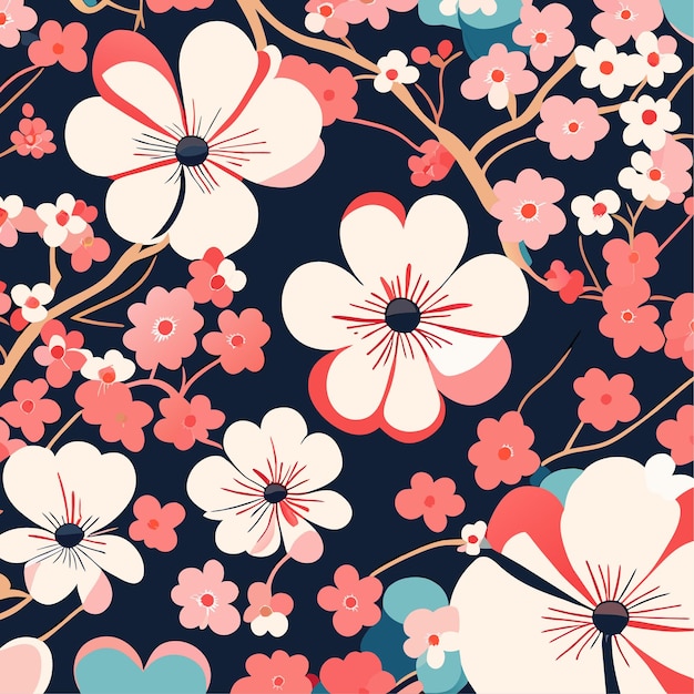 Illustrazione vettoriale realistica della primavera con fiori di ciliegio o design pattern