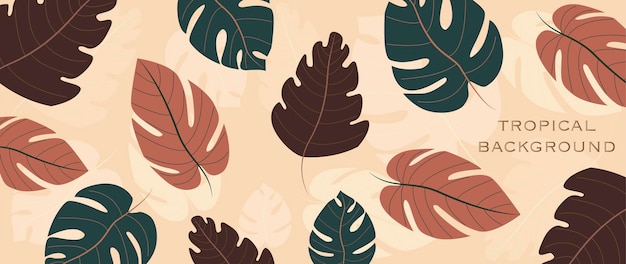 Illustrazione vettoriale Sfondo tropicale in una calda tonalità marrone Boho lascia monstera botanica
