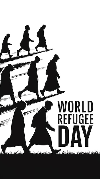 Illustrazione vettoriale Siluetta del sole della palma per il disegno del modello del banner della Giornata Mondiale dei Rifugiati