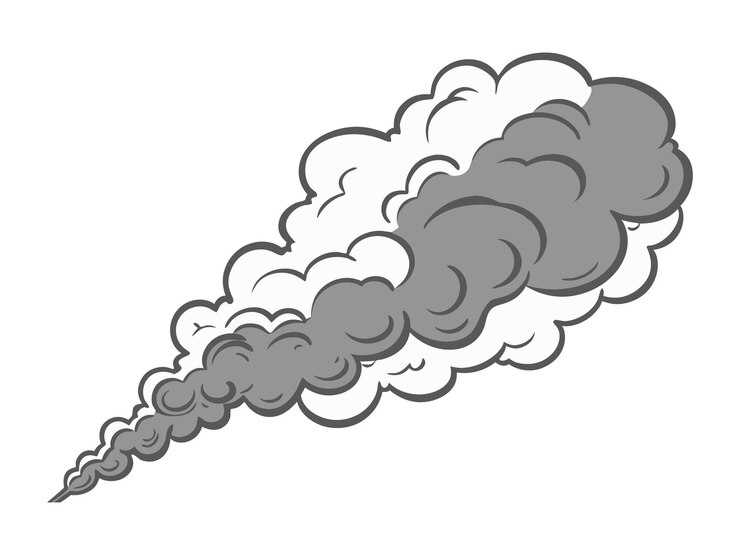 Illustrazione vettoriale stilizzata di tracce di fumo grigio isolata su sfondo bianco per la comunicazione visiva