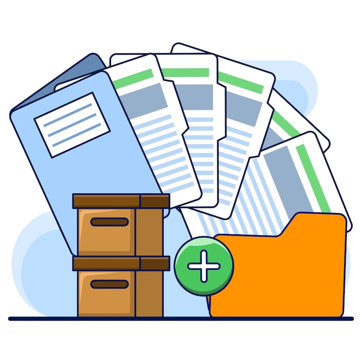 Vettore illustrazione vettoriale sul concetto di contenuto di documenti e media o ricerca e indicizzazione di file
