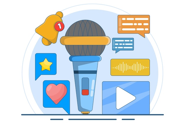 illustrazione vettoriale sul concetto di contenuto Podcast o sull'app Podcasting