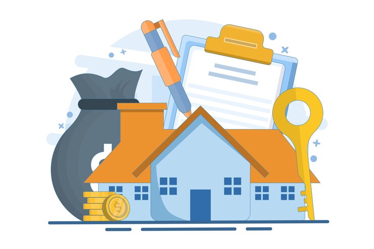 Vettore illustrazione vettoriale sul concetto di investimento immobiliare o sull'acquisto di una casa