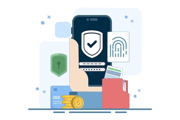 illustrazione vettoriale sul concetto di protezione dei dati con impronte digitali o sistema di sicurezza biometrico