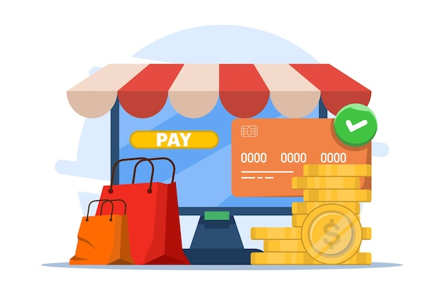 illustrazione vettoriale sul concetto di sicurezza dei pagamenti online o dello smartphone con carta di debito