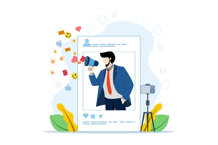 Vettore illustrazione vettoriale sul concetto di video marketing o sulla strategia di marketing aziendale