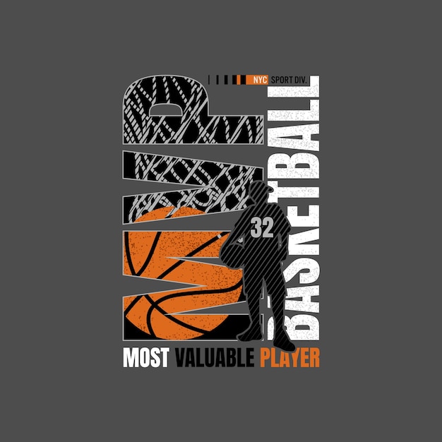 Illustrazione vettoriale sul tema del basket in NYCSport tipografia grafica di maglietta