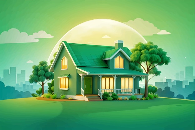 Illustrazione vettoriale sullo sfondo della natura della casa verde