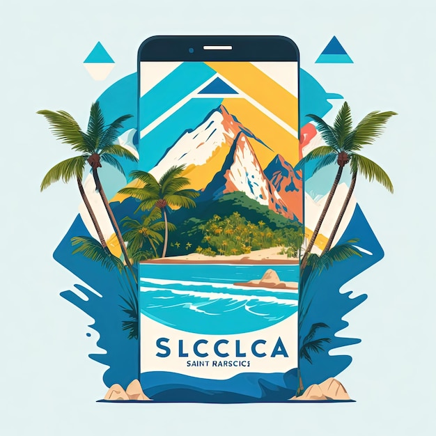 Illustrazione vettoriale t-shirt island mobile mountain design colorato