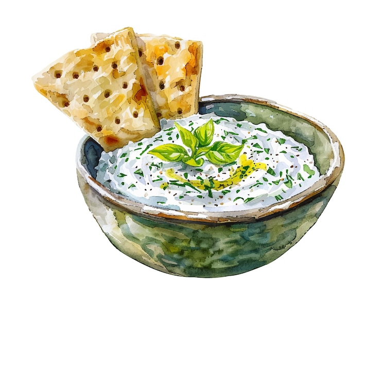 Vettore illustrazione vettoriale tzatziki in stile acquerello