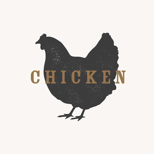 Illustrazione vettoriale vintage di pollo Gallina silhouette nera per macelleria