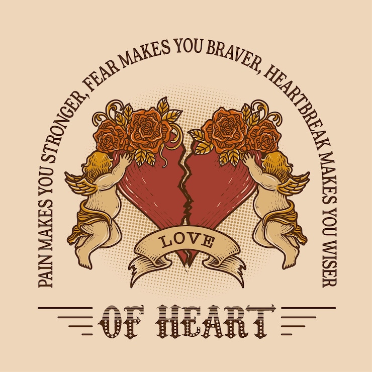 Vettore illustrazione vintage cuore spezzato con due angeli