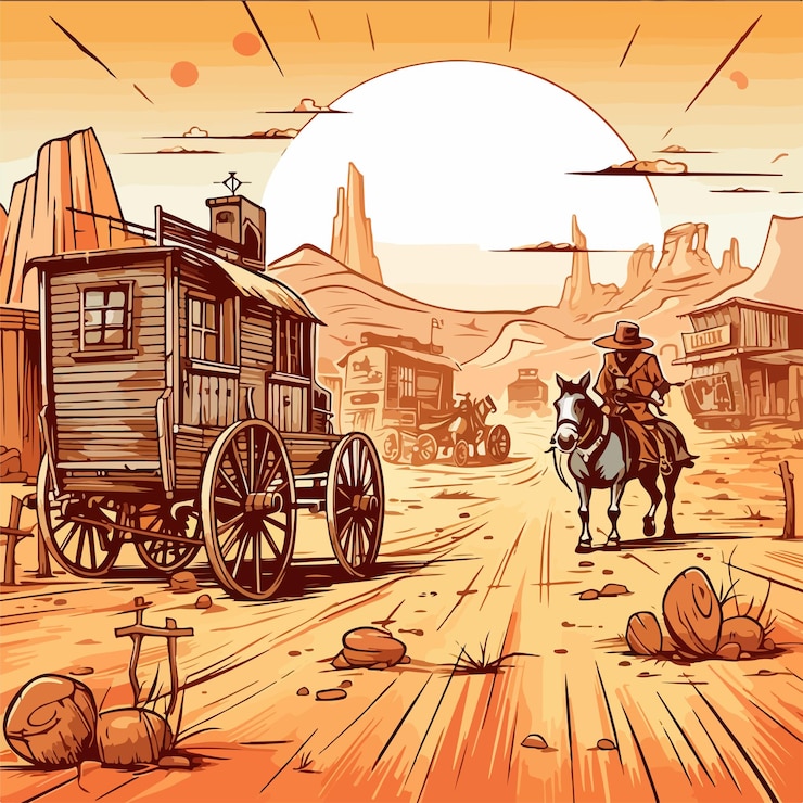 Vettore illustrazione wild west su carta eps vector