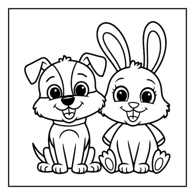 Illustrazioni adorabili Cani carini Pagina da colorare per bambini
