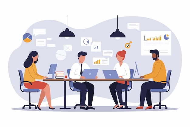 Illustrazioni creative di collaborazione aziendale per uso professionale