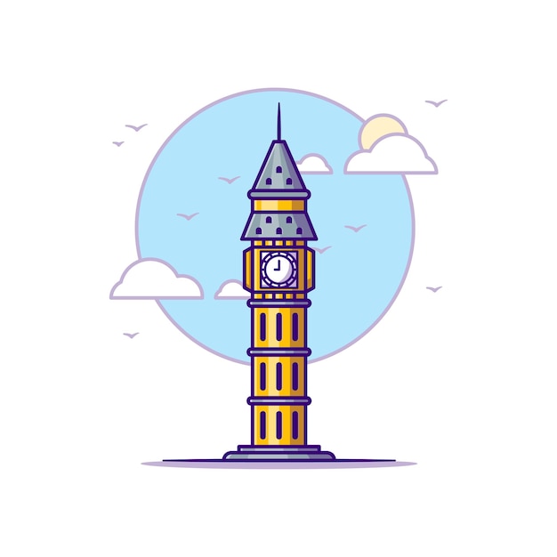Illustrazioni del Big Ben. Punti di riferimento concetto bianco isolato. Stile cartone animato piatto