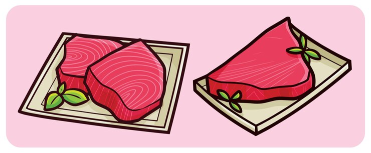 Illustrazioni di cartoni animati di carne di pesce fresco