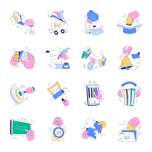 Illustrazioni di mini Doodle per gli affari e l'istruzione