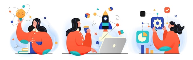 Illustrazioni di ricerca della strategia aziendale Illustrazione del concetto di ricerca e analisi