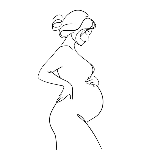 Illustrazioni di una donna incinta che si tocca la pancia con le mani