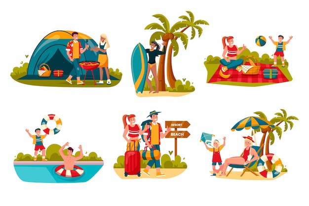 Illustrazioni di vacanze in stile piatto