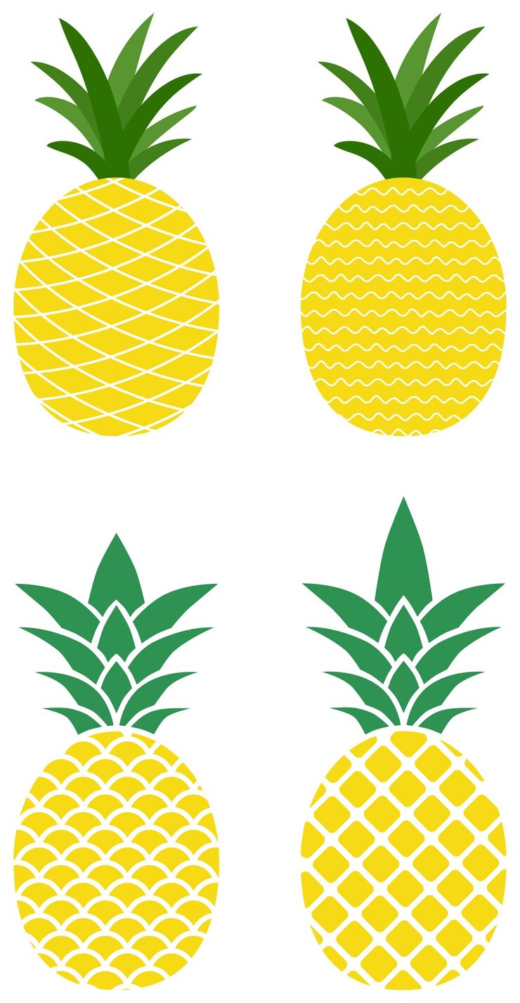 Vettore illustrazioni fresche di ananas impostate isolate su sfondi bianchi
