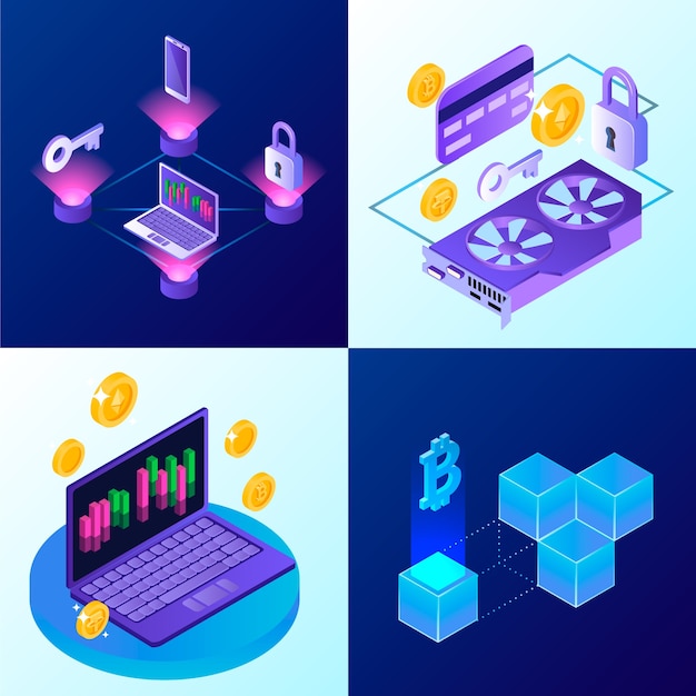 Illustrazioni isometriche di criptovalute
