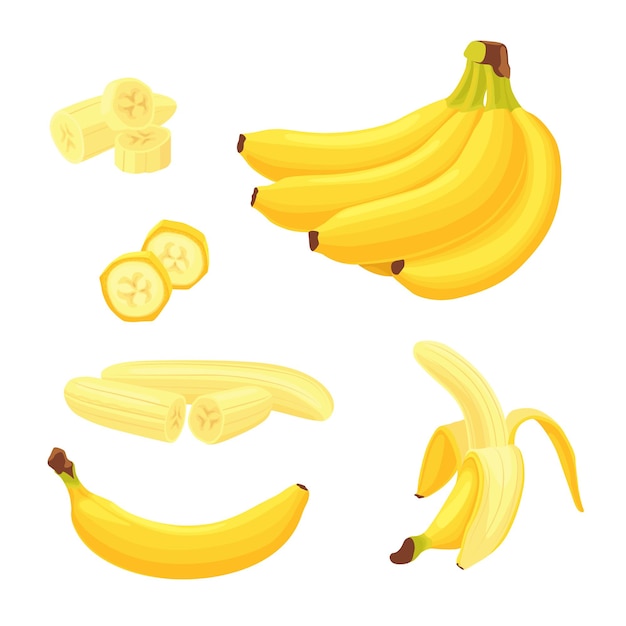 Illustrazioni piatte di frutti di banana colorati