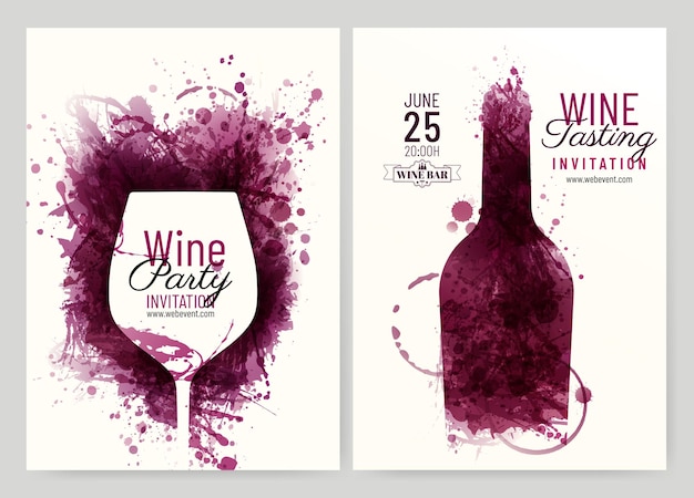 Illustrazioni testurizzate con macchie di vino rosso Modello per disegni di vino