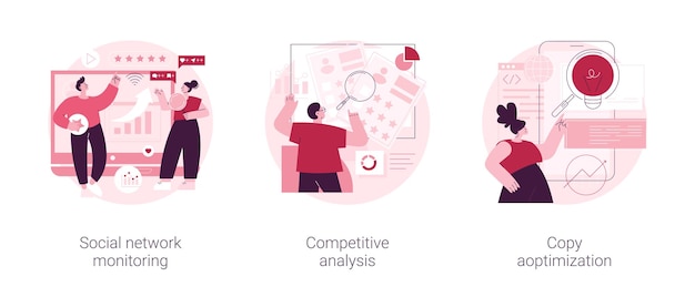 Illustrazioni vettoriali di concetto astratto di analisi dei social media