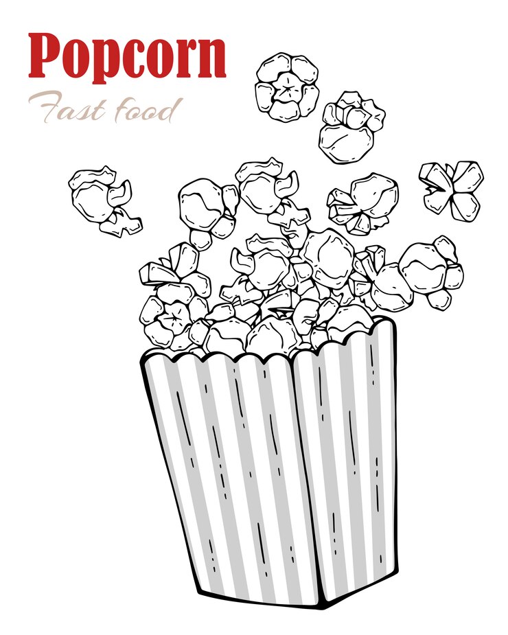 Vettore illustrazioni vettoriali sul tema degli snack: scatola per popcorn.