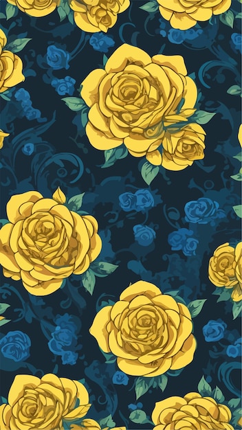 Illustrazioni vintage di rose piatte a 2D a colori marino e giallo