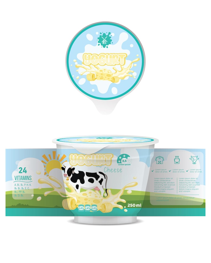 Vettore imballaggio per yogurt isolato su sfondo bianco modello di imballaggio di coppa di plastica per yogurt