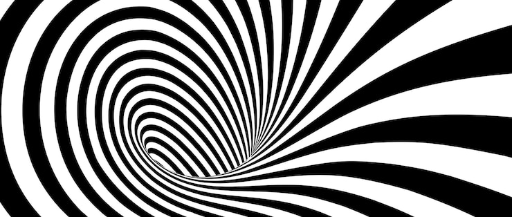 Vettore imbuto per illusione ottica tunnel infinito geometrico a strisce foro ipnotico astratto bianco e nero