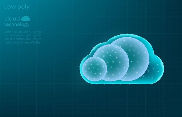 Immagine a basso livello vettoriale di una nube tecnologica di archiviazione di nuvole tecnologiche costituite da griglia e punti