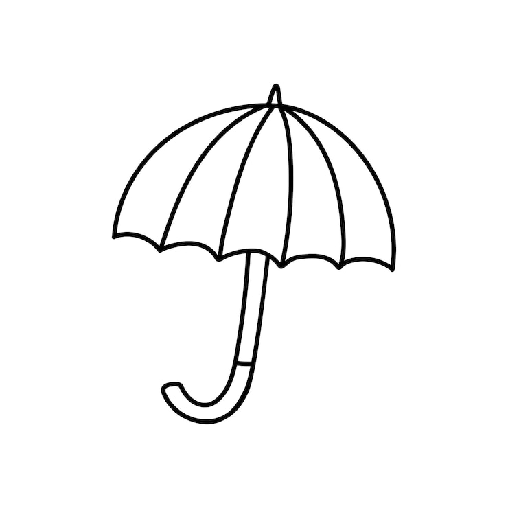 Immagine di contorno di un ombrello aperto. Sagoma nera dell'accessorio icona Doodle, un semplice disegno a mano nera per la decorazione. clipart vettoriali