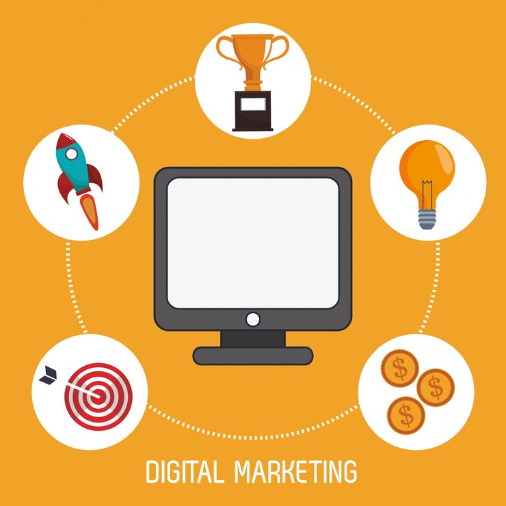 Vettore immagine di produzione di gestione del marketing digitale
