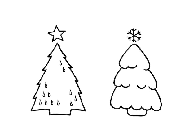 immagine di sagome di alberi di Natale, ad angolo acuto con una stella e arrotondati con un fiocco di neve