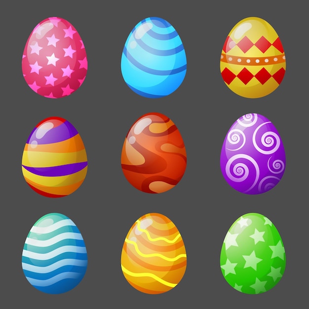Immagine vettoriale colorata del fumetto della raccolta dell'uovo di Pasqua con molti motivi per le decorazioni