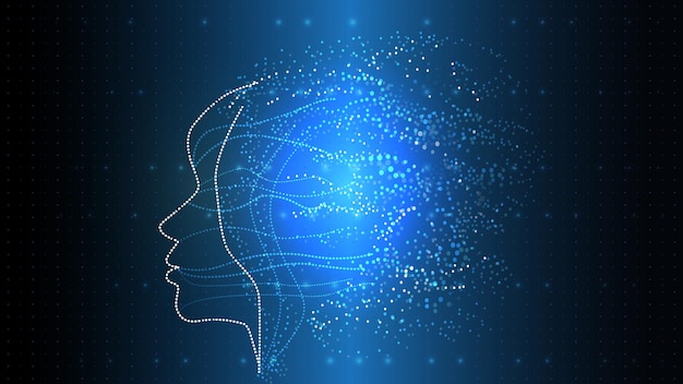 Immagine vettoriale dell'intelligenza artificiale sotto forma di una testa umana luminosa. EPS 10