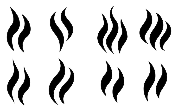 Vettore immagine vettoriale della silhouette del set di icone di fumo o vapore