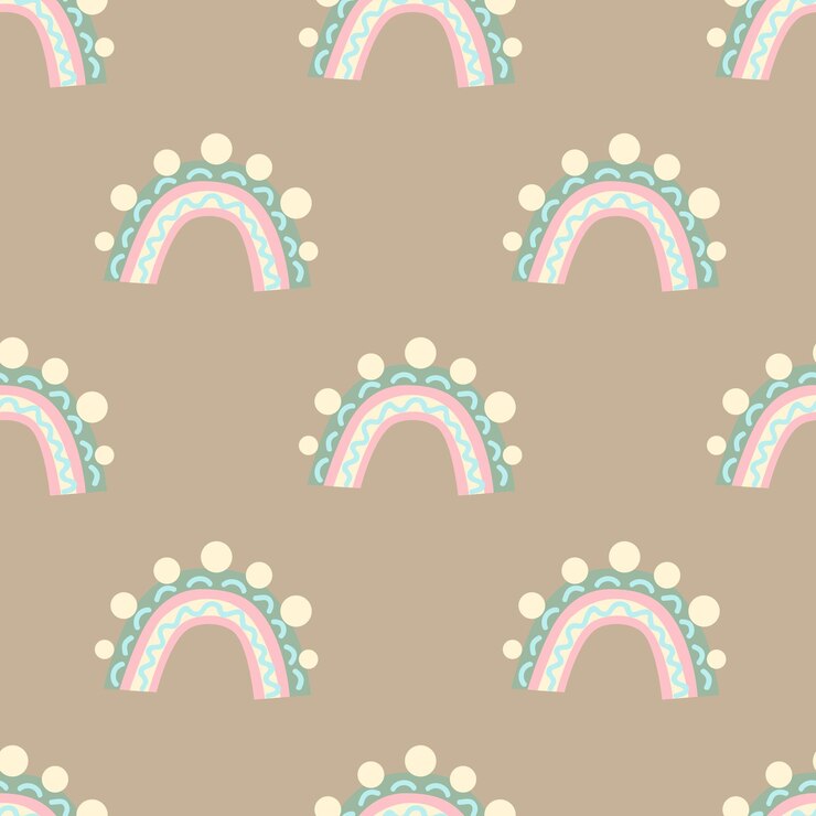 Vettore immagini carine arcobaleno su sfondo beige. stampa per bambini in tenui colori pastello.