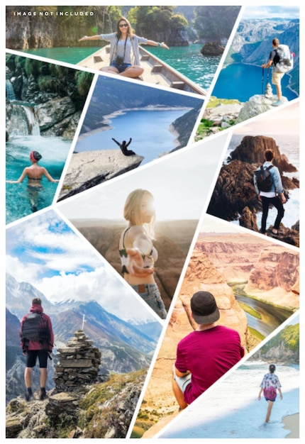 Immagini di vacanza o fotogrammi collage e modello di parete fotografica digitale