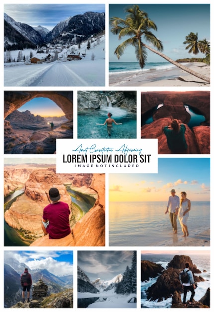 Immagini o fotogrammi collage e modello di parete fotografica digitale