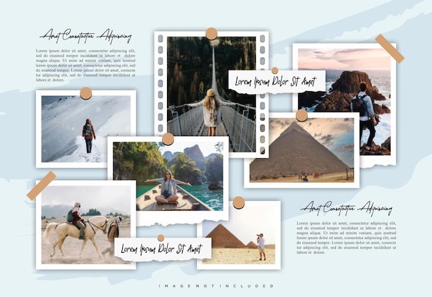 Immagini o fotogrammi di vacanze collage fumetti layout di griglia di pagina fotogrammi astratti e modello di parete fotografica digitale