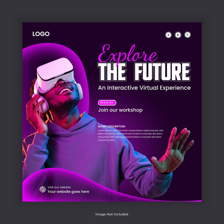 Vettore immergere l'istruzione virtuale nei social media post banner o modello di cuffie vr