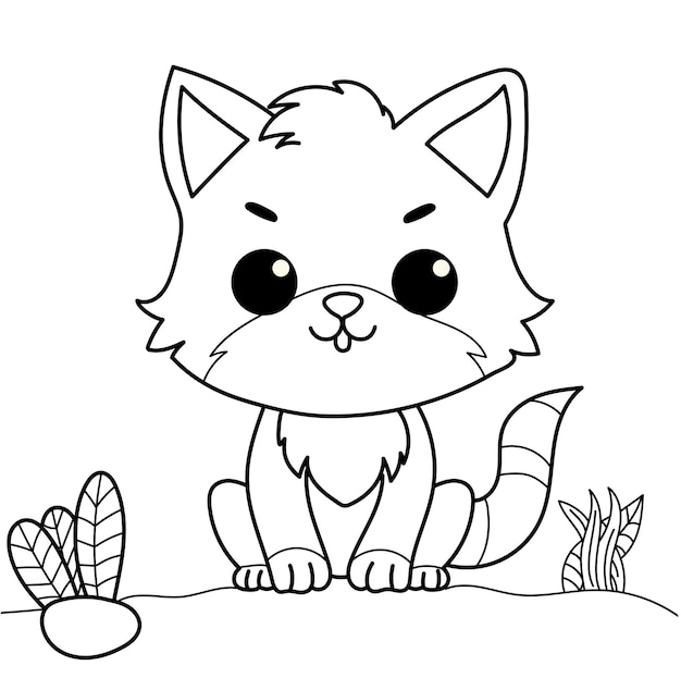 imparare a colorare un gatto con alcune piante per bambini