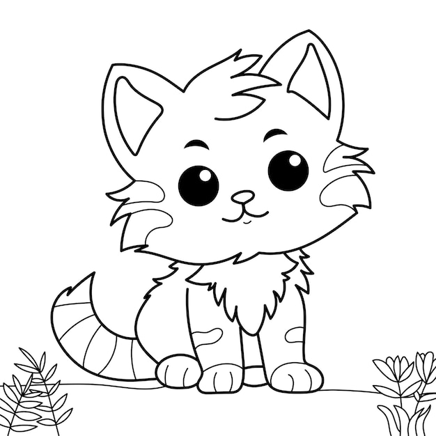 imparare a colorare un gatto con alcune piante per bambini