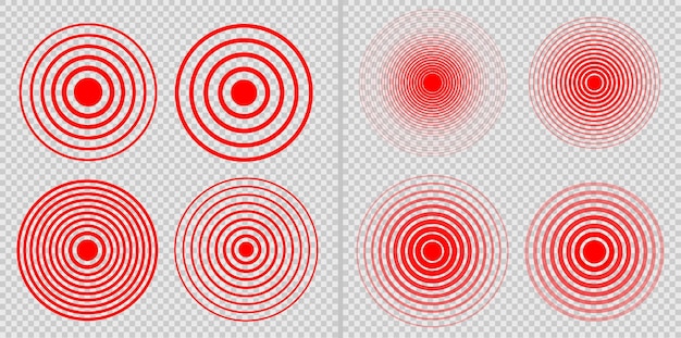 Imposta elemento di design molte strisce Anello rosso vettoriale in grassetto isolato da sottile a spesso Cerchio del dolore Simbolo palpitante del dolore